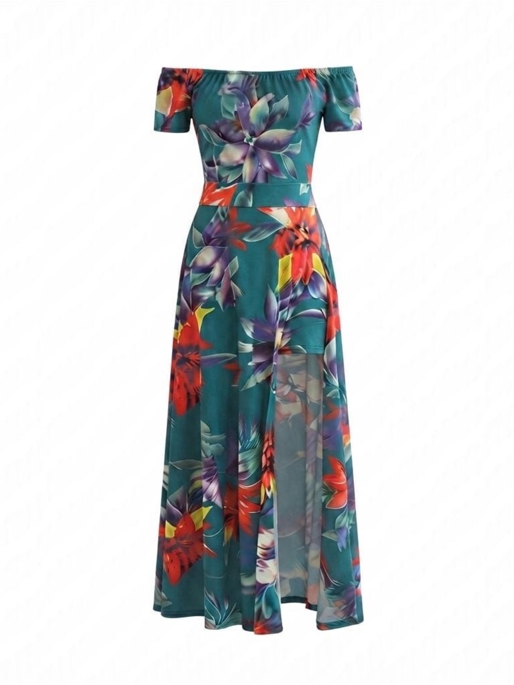 Teal Floral Maxi Skirt - Vibrant Multi-Color Print
